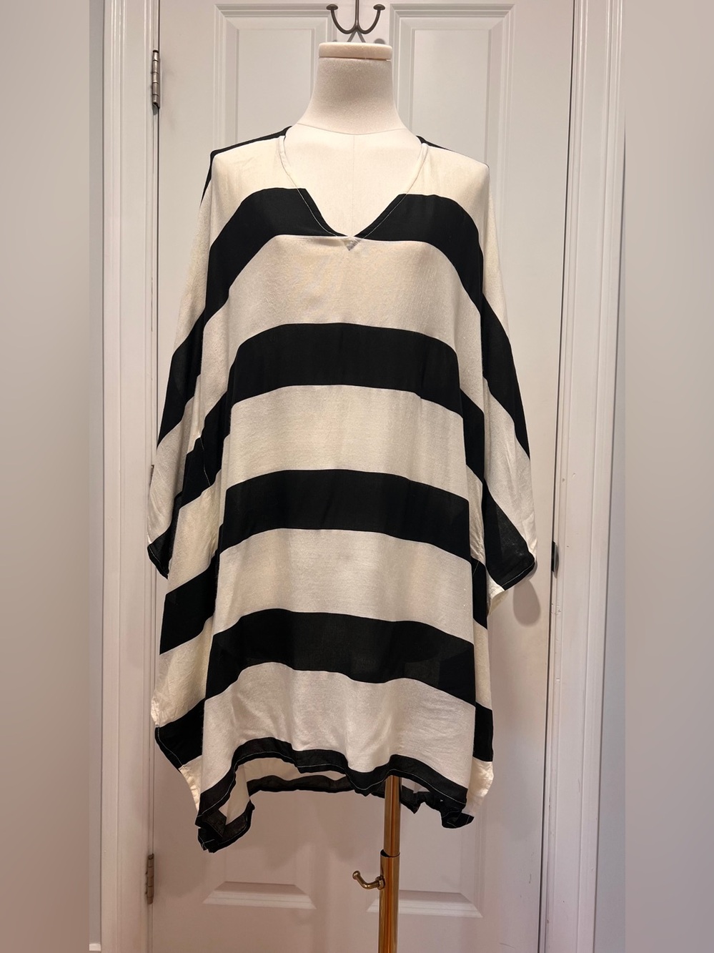 Venus Black and White Striped V-Neck Women's coverup